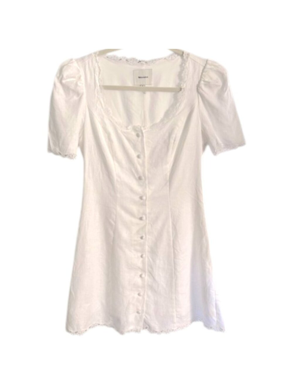 Reformation Anabella White Linen Mini Dress Size 8 Short Sleeve Fully-Lined - Picture 5 of 8